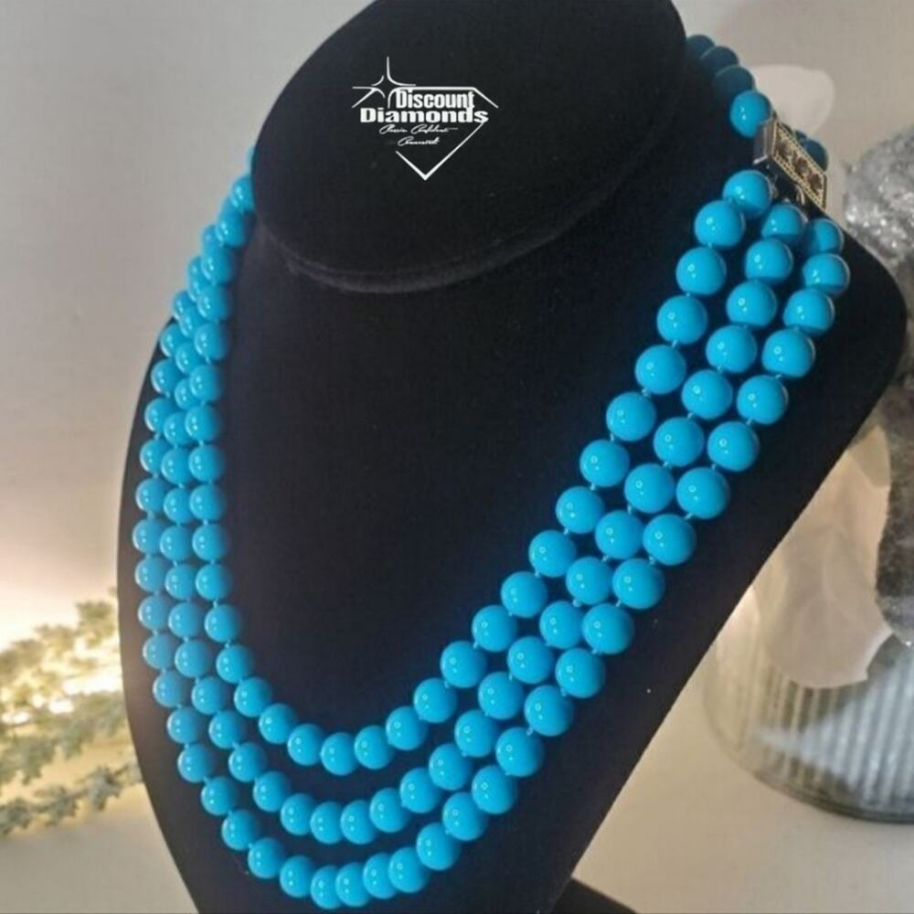 South Sea Shell Turquoise Blue Necklace 8 mm - 17, /18/19 inch Triple  Strand